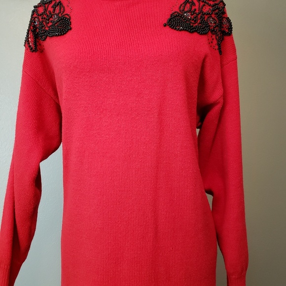 Vintage Beaded Red Sweater Dress sz M - Picture 4 of 8